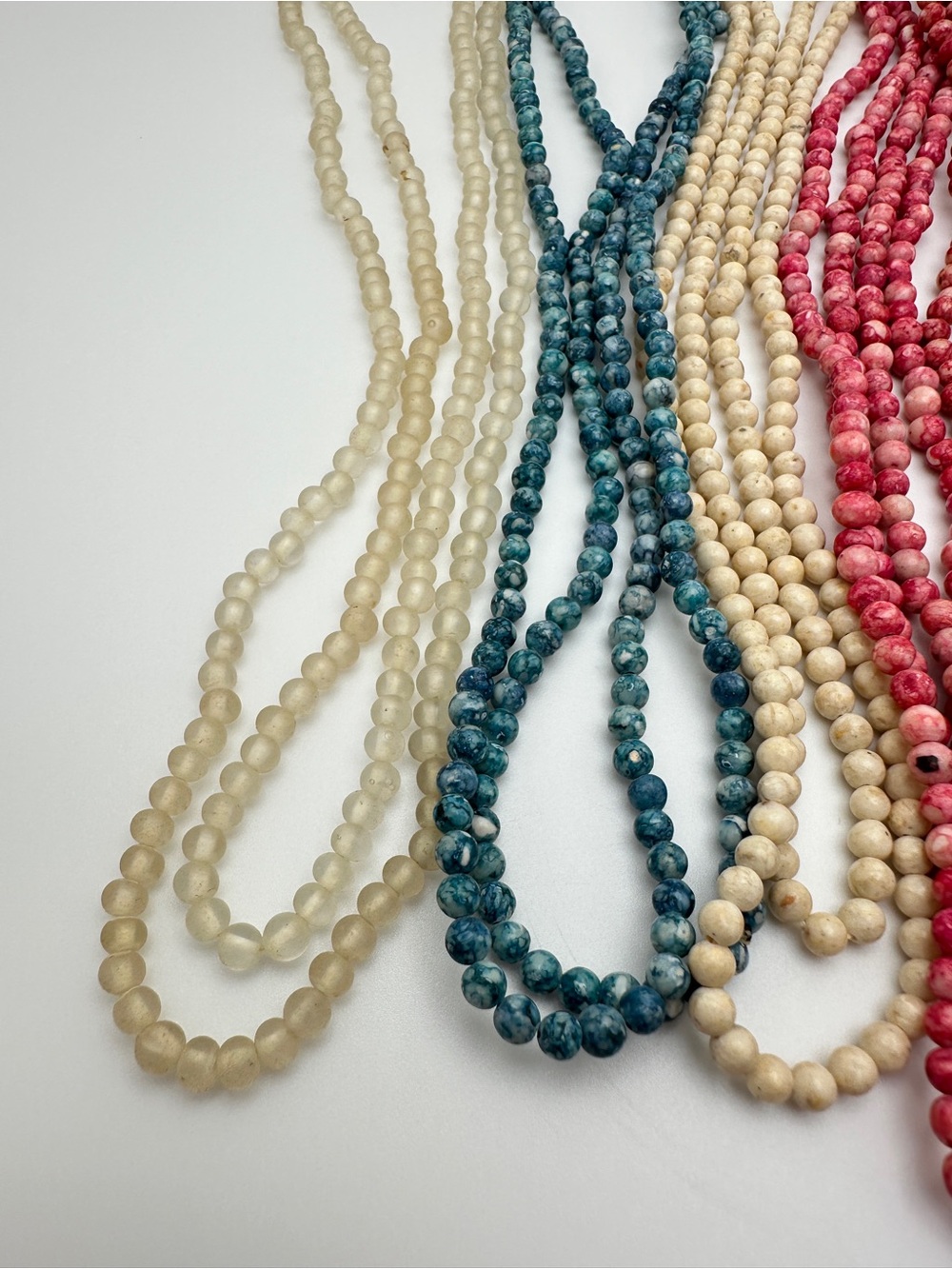 Classic Multicolor Beaded Necklace Set of Five - Red, Teal, Cream, Pearl, Silver - Picture 4 of 10